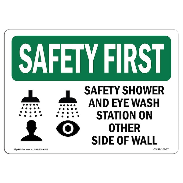 OSHA, 18" Height, Rigid Plastic, 24" x 18", Landscape, Shower And Eye Wash Station With Symbol